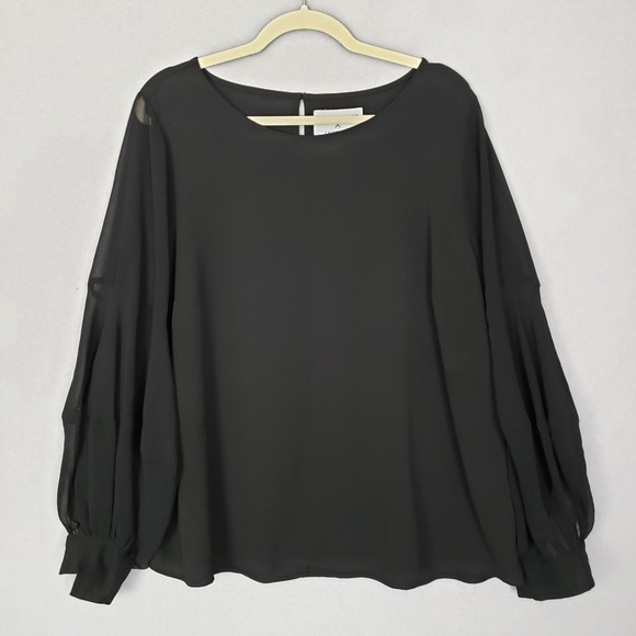 Lane Bryant Tops - Girl With Curves Lane Bryant Sz 16 Sheer Statement Sleeve Top Black Office Glam